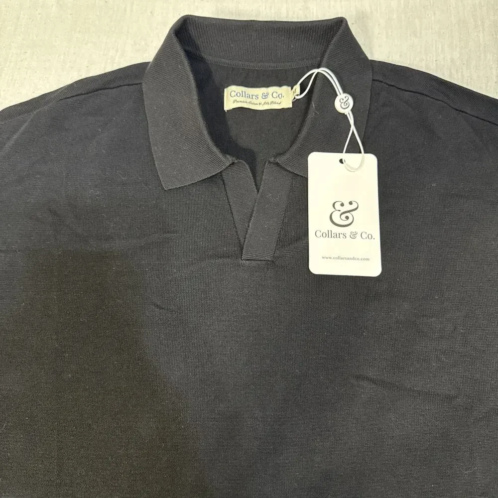 Collars & Co. Premium Cotton & Silk Blend Black Short Sleeve Polo Men Medium NWT